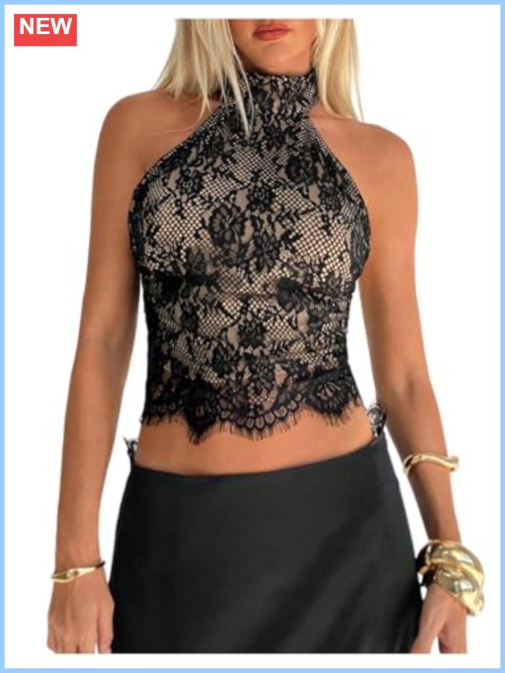 Floral Lace Sleeveless Halter Backless Crop Tank Top